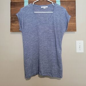 Gerard Darel Blue Armand Linen Cuffed Sleeves Lightweight Top Size L